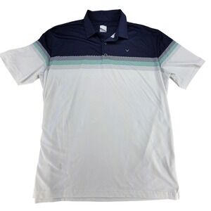 Callaway Opti-Dri Mens XL Golf Polo Navy White Chevron Stripe Short Sleeve Shirt